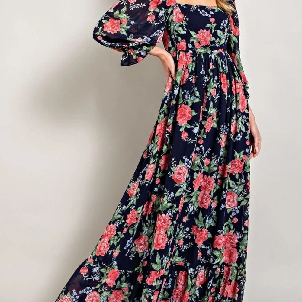 eesome Floral 3/4 Sleeve Maxi Dress - NWT - Size M